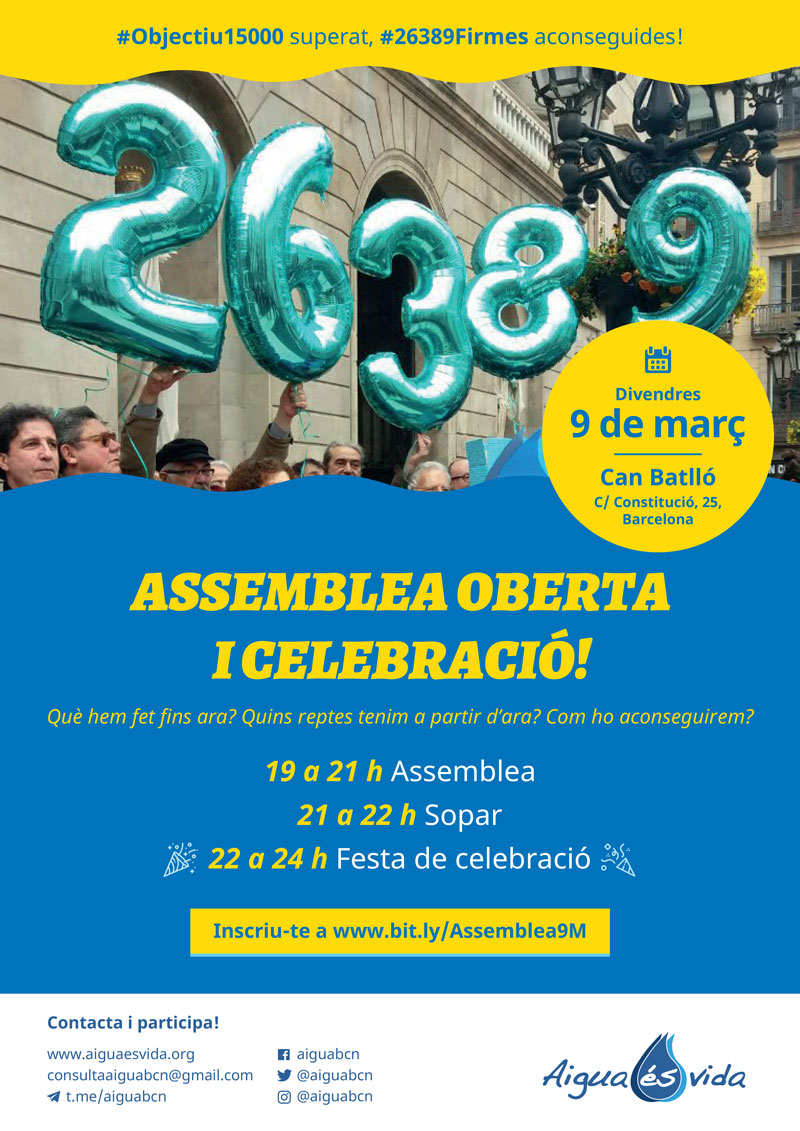 Superat l’#OBJECTIU15000, votem SI a la remunicipalització de l’aigua a Barcelona!